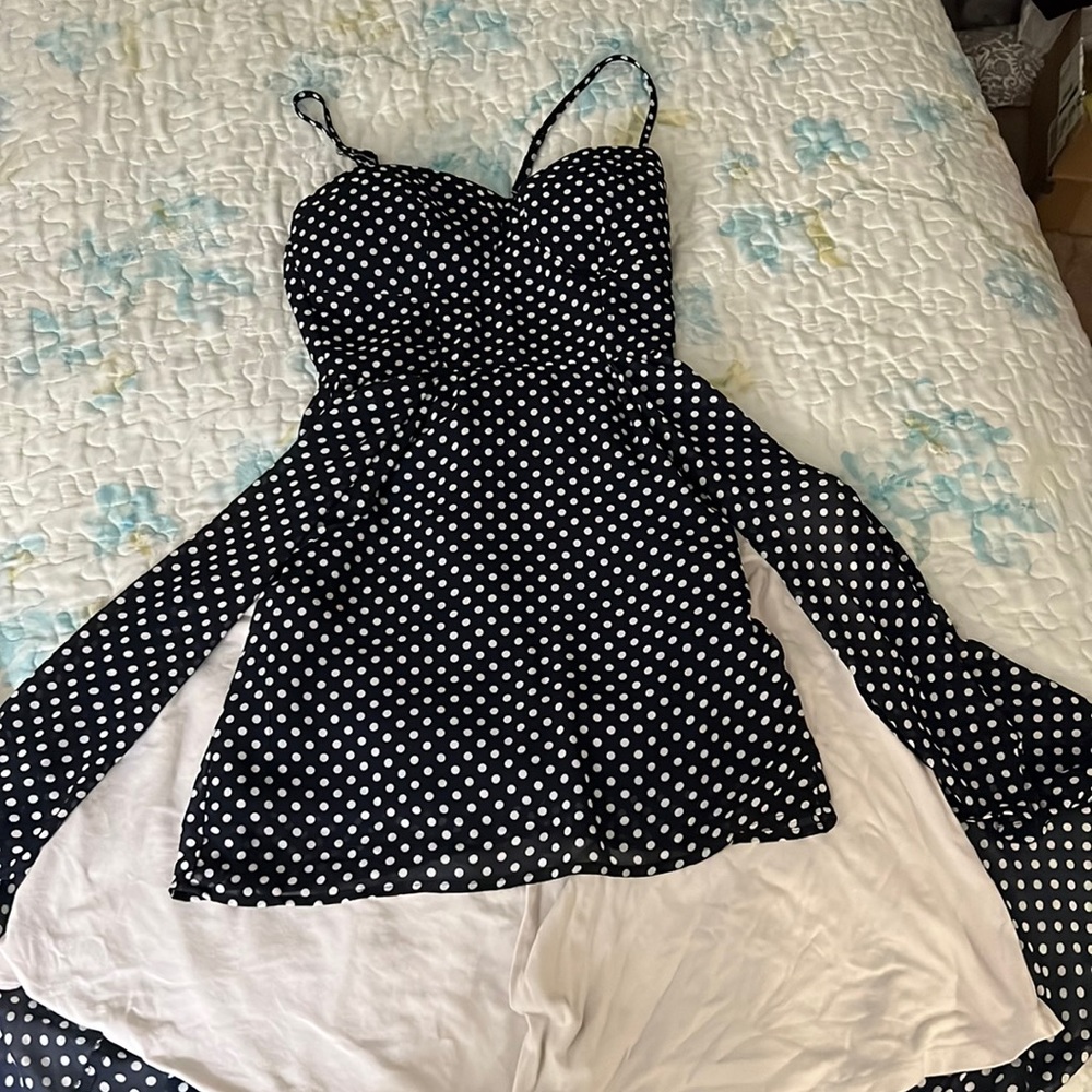 Hi-Low, Navy Blue & White Polka Dot dress